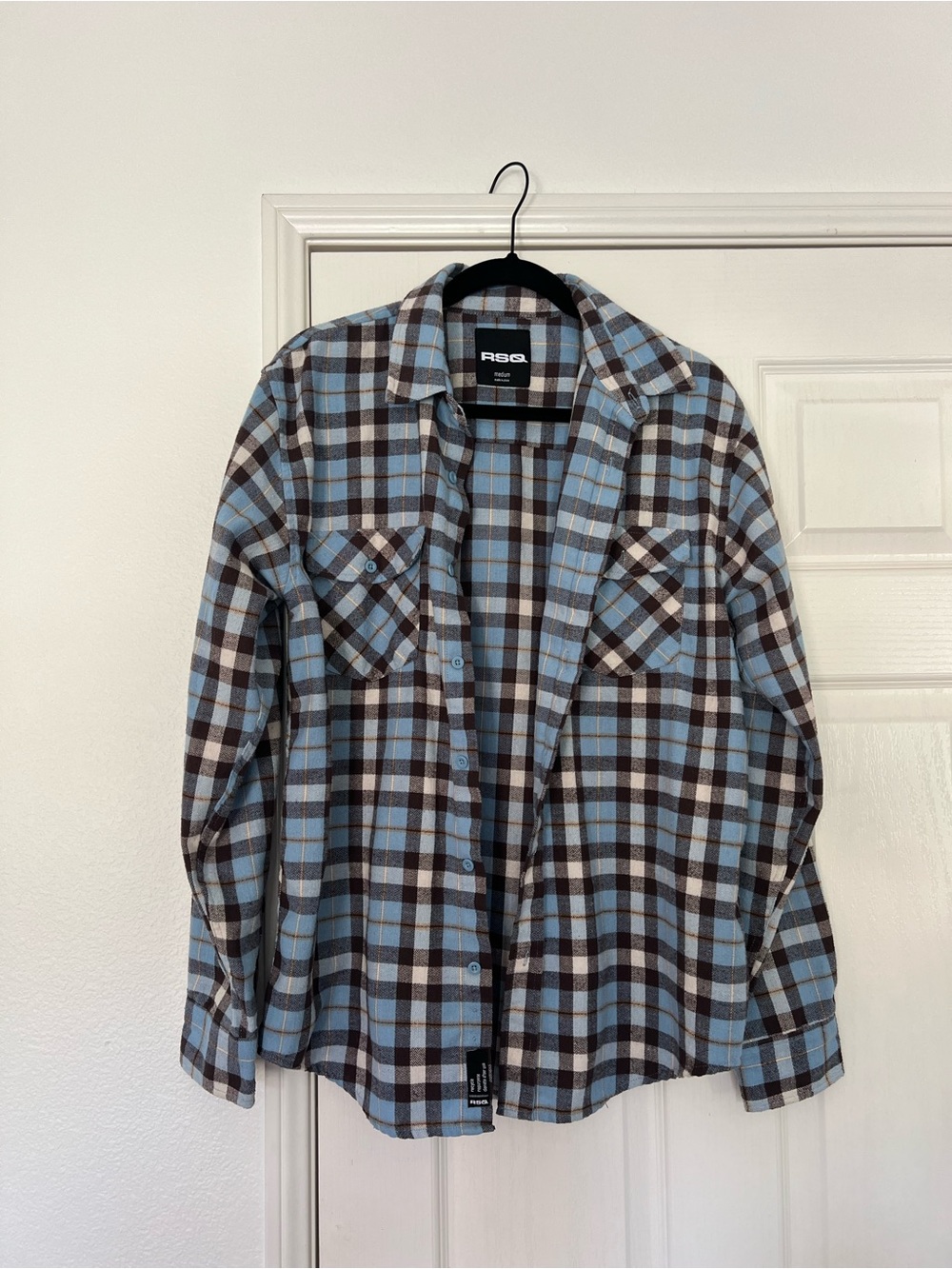 RSQ Men's Light Blue & Brown Plaid Shirt Jacket
